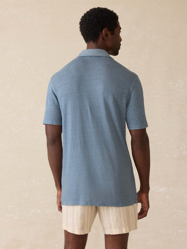 Faherty Short-Sleeve Linen Polo - Deep Marine Men's Knits