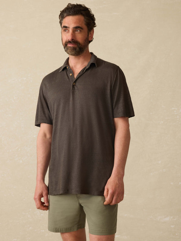 faherty Short-Sleeve Linen Polo - Washed Black Men's Knits