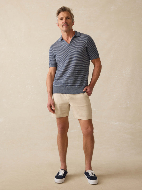 Faherty Short-Sleeve Linen Sweater Polo - Cayman Navy Feeder Men's Sweaters