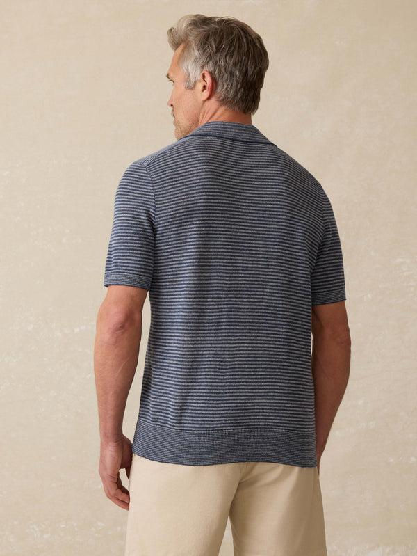 Faherty Short-Sleeve Linen Sweater Polo - Cayman Navy Feeder Men's Sweaters