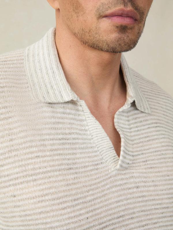Faherty Short-Sleeve Linen Sweater Polo - Ivory Steel Feeder Men's Sweaters