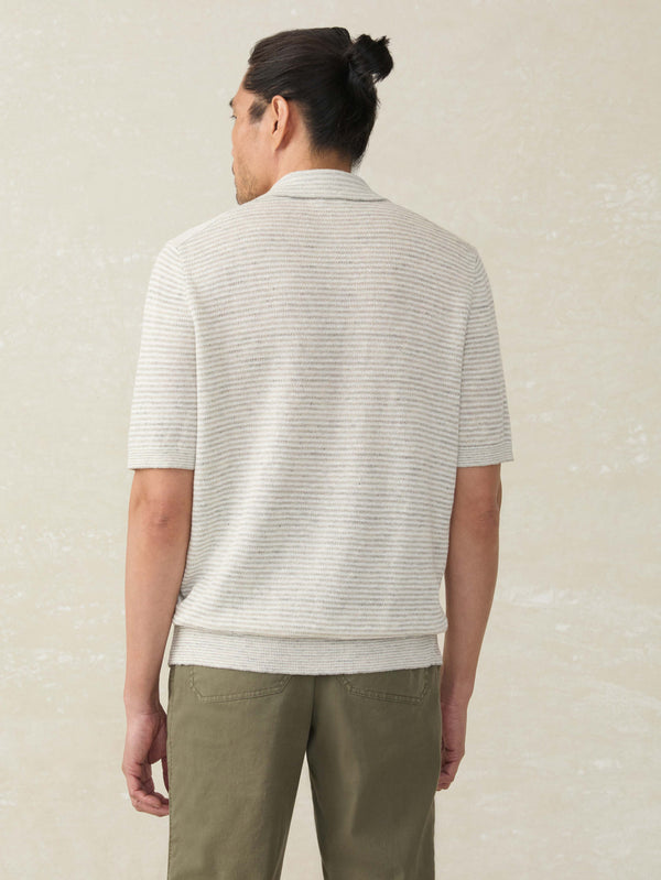 Faherty Short-Sleeve Linen Sweater Polo - Ivory Steel Feeder Men's Sweaters
