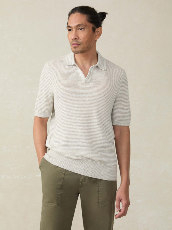 faherty Short-Sleeve Linen Sweater Polo - Ivory Steel Feeder Men's Sweaters
