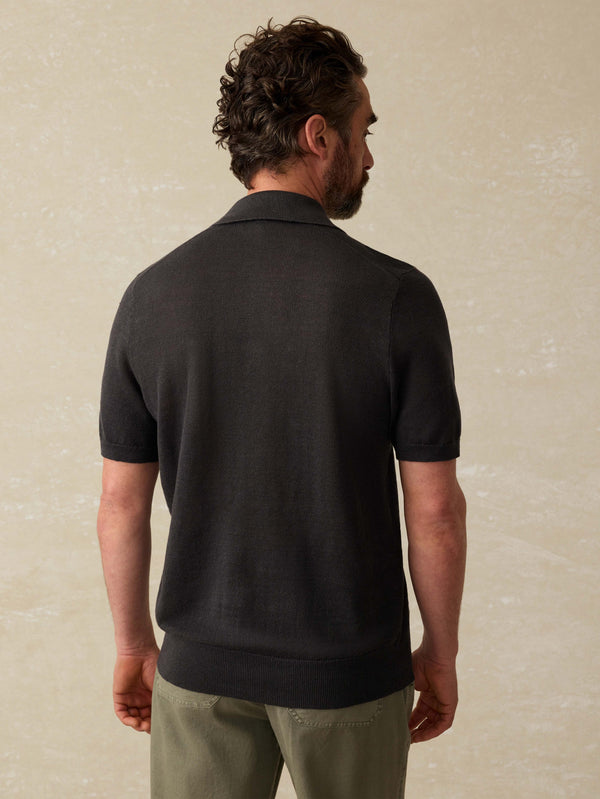Faherty Short-Sleeve Linen Sweater Polo - Mountain Black Men's Sweaters