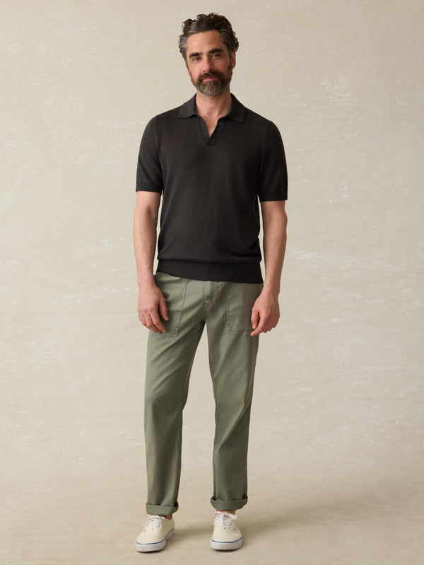 Faherty Short-Sleeve Linen Sweater Polo - Mountain Black Men's Sweaters