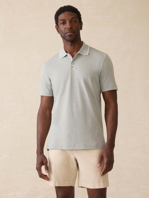 faherty Short-Sleeve Movement Pique Polo - Moss Stone Melange Men's Knits