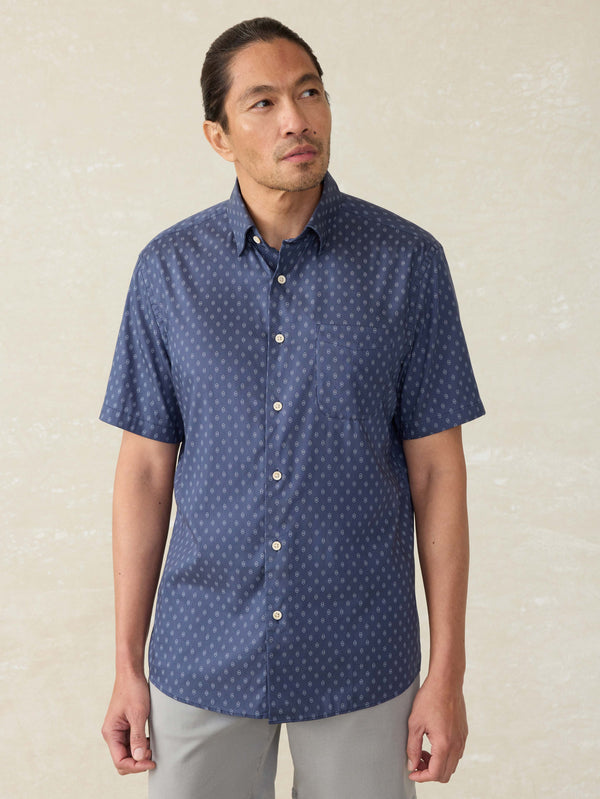 Faherty Short-Sleeve Movement™ Monterey Shirt - Navy Dusk Diamond Men's Button Ups