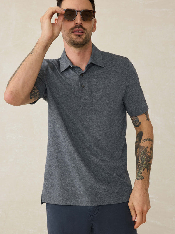 Faherty Short-Sleeve Movement™ Pique Polo - Dusty Iron Heather Men's Knits