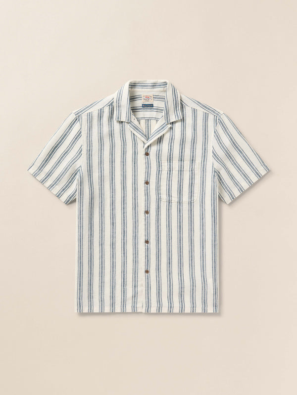 Faherty Short-Sleeve Palma Linen Camp Shirt - Ryecroft Valley Stripe Men's Button Ups