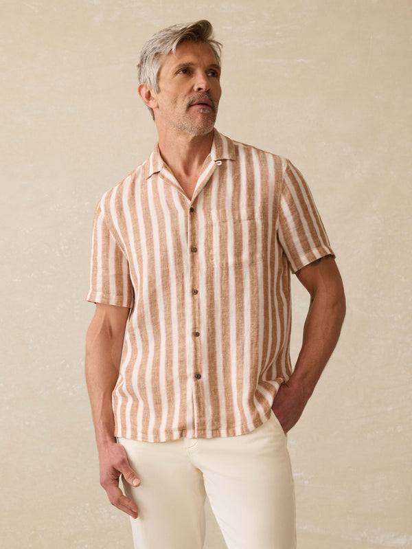 Faherty Short-Sleeve Palma Linen Camp Shirt - Sienna Valley Stripe Men's Button Ups