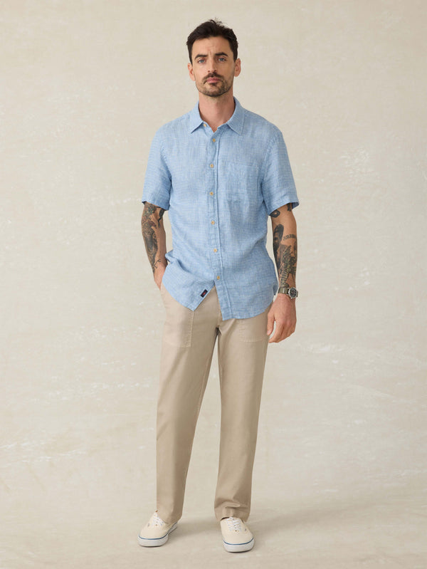 Faherty Short-Sleeve Palma Linen Shirt - Blue Basketweave Men's Button Ups