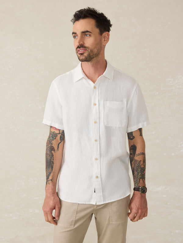 Faherty Short-Sleeve Palma Linen Shirt - Bright White Basketweave Men's Button Ups