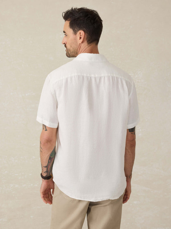 Faherty Short-Sleeve Palma Linen Shirt - Bright White Basketweave Men's Button Ups