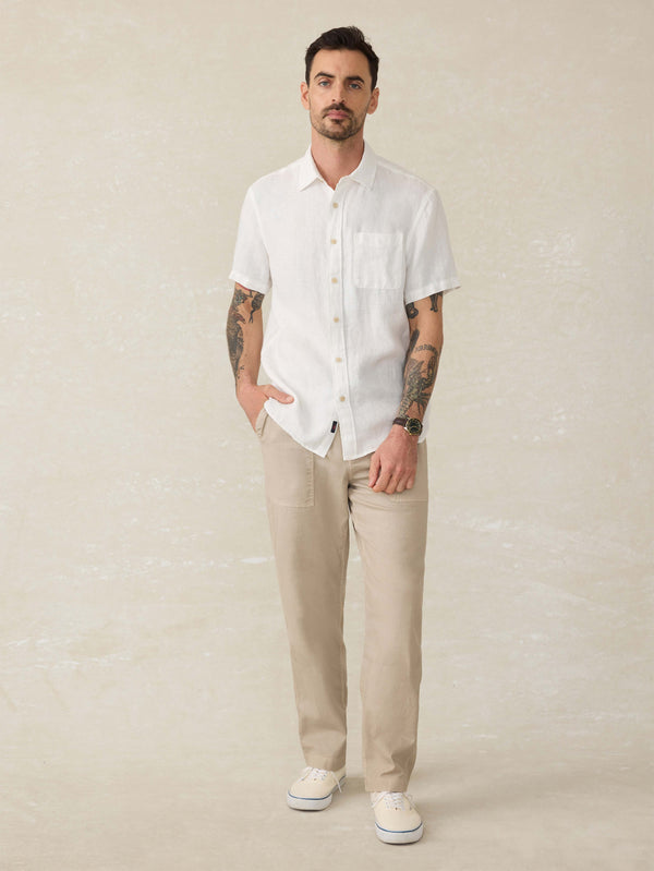 Faherty Short-Sleeve Palma Linen Shirt - Bright White Basketweave Men's Button Ups