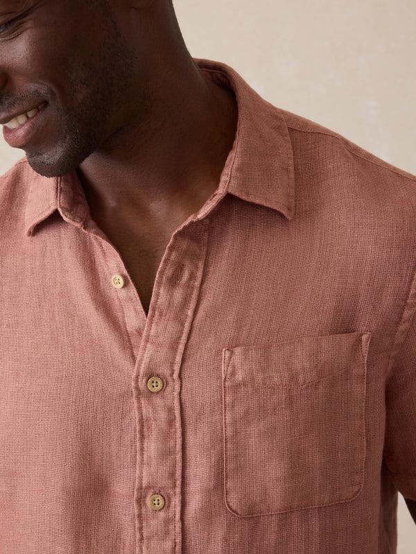 Faherty Short Sleeve Palma Linen Shirt - Cedar Rose Men's Button Ups