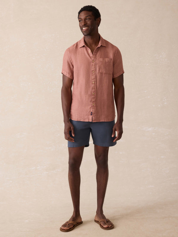 Faherty Short Sleeve Palma Linen Shirt - Cedar Rose Men's Button Ups