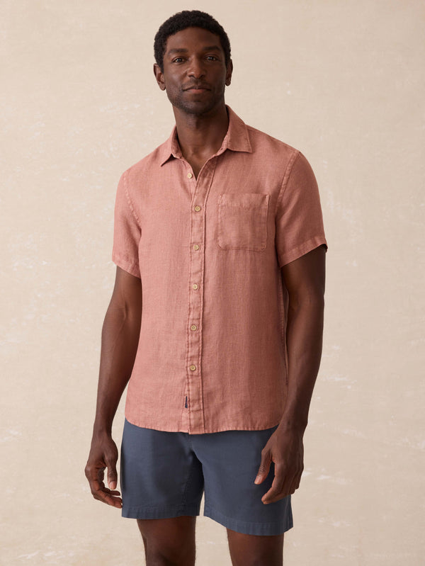 faherty Short Sleeve Palma Linen Shirt - Cedar Rose Men's Button Ups