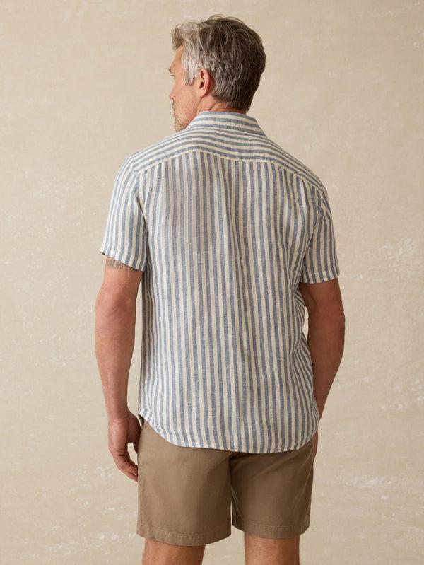Faherty Short-Sleeve Palma Linen Shirt - Horizon Ivory Stripe Men's Button Ups