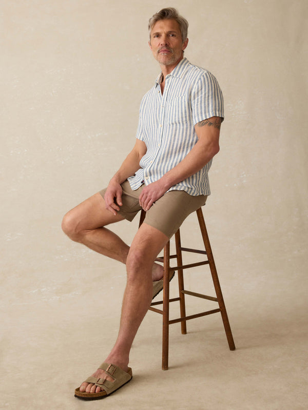 Faherty Short-Sleeve Palma Linen Shirt - Horizon Ivory Stripe Men's Button Ups
