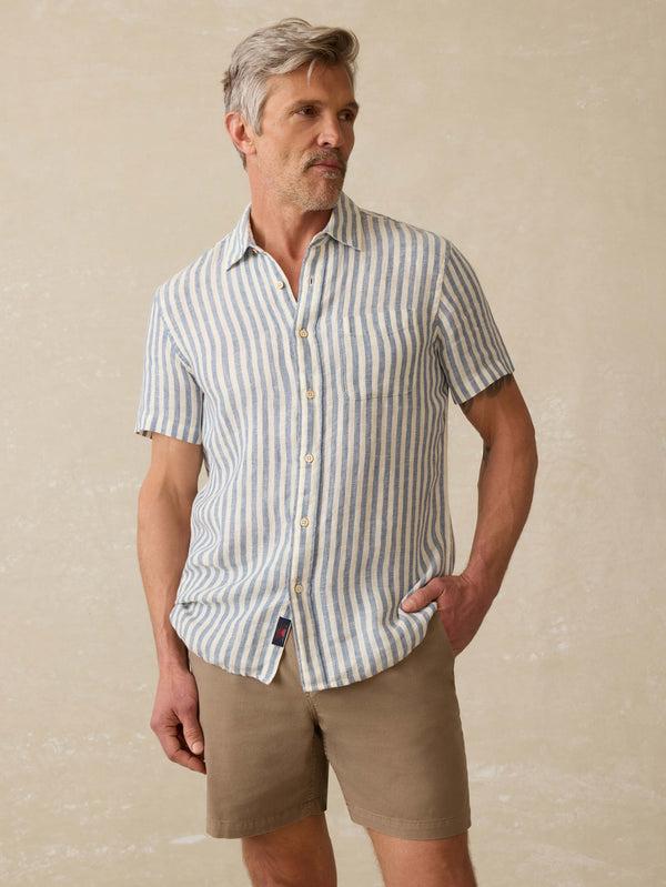 faherty Short-Sleeve Palma Linen Shirt - Horizon Ivory Stripe Men's Button Ups