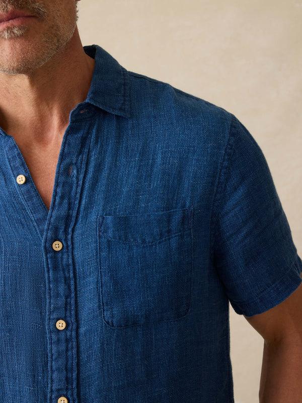 Faherty Short-Sleeve Palma Linen Shirt - Indigo Basketweave Men's Button Ups