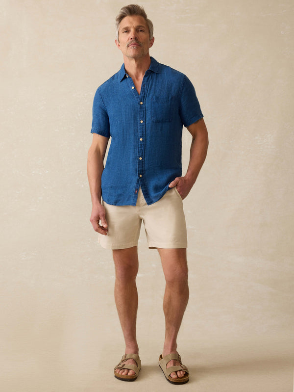 Faherty Short-Sleeve Palma Linen Shirt - Indigo Basketweave Men's Button Ups
