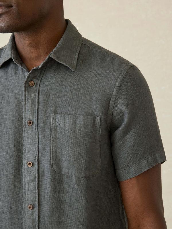 Faherty Short-Sleeve Palma Linen Shirt - Washed Black Basketweave Men's Button Ups