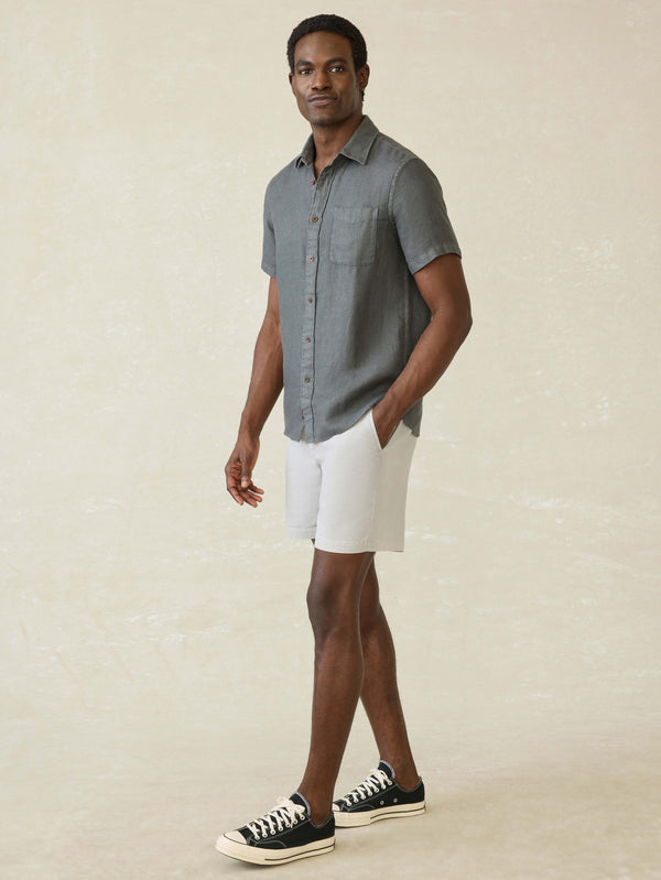 Faherty Short-Sleeve Palma Linen Shirt - Washed Black Basketweave Men's Button Ups