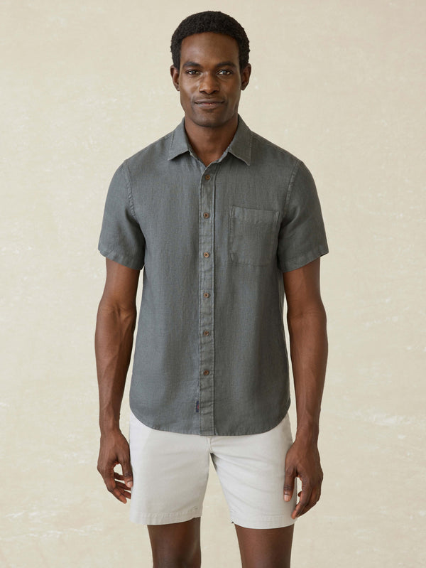 faherty Short-Sleeve Palma Linen Shirt - Washed Black Basketweave Men's Button Ups