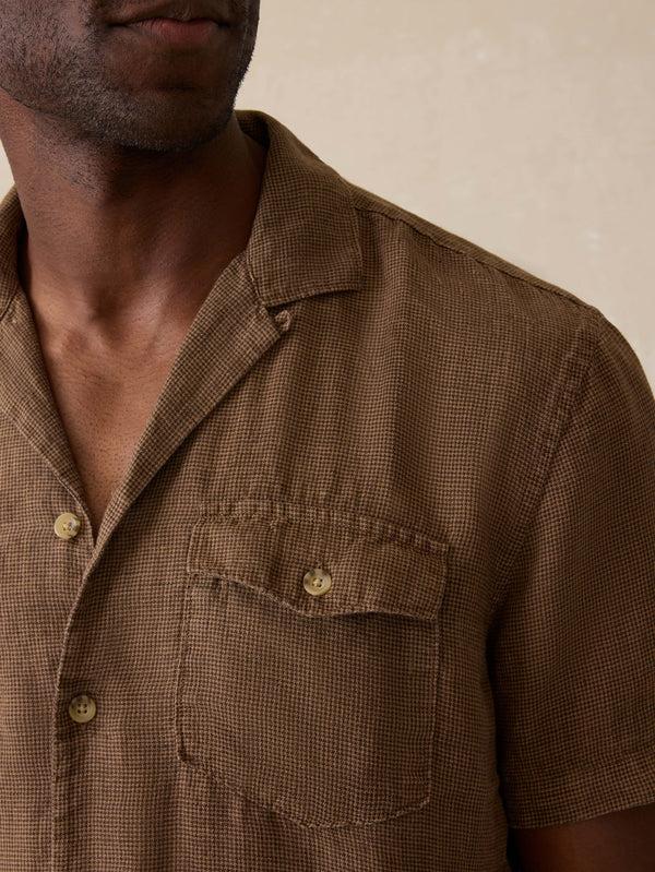 Faherty Short-Sleeve Reserve Basque Camp Shirt - Dark Oakwood Pincheck Men's Button Ups