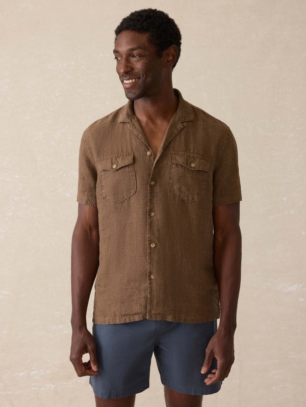 faherty Short-Sleeve Reserve Basque Camp Shirt - Dark Oakwood Pincheck Men's Button Ups