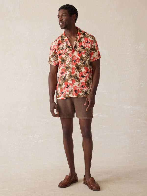 Faherty Short Sleeve Reserve Basque Camp Shirt - Wildwood Poppy Men's Button Ups