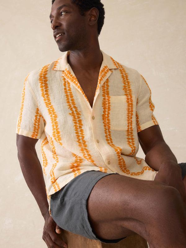 Faherty Short Sleeve Shibori Palma Linen Shirt - Citrus Valley Men's Button Ups