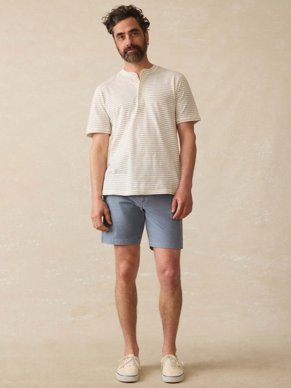 Faherty Short-Sleeve Sunwashed Henley - Cream Flint Stripe Men's Knits