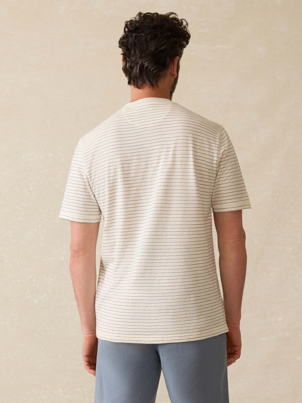 Faherty Short-Sleeve Sunwashed Henley - Cream Flint Stripe Men's Knits