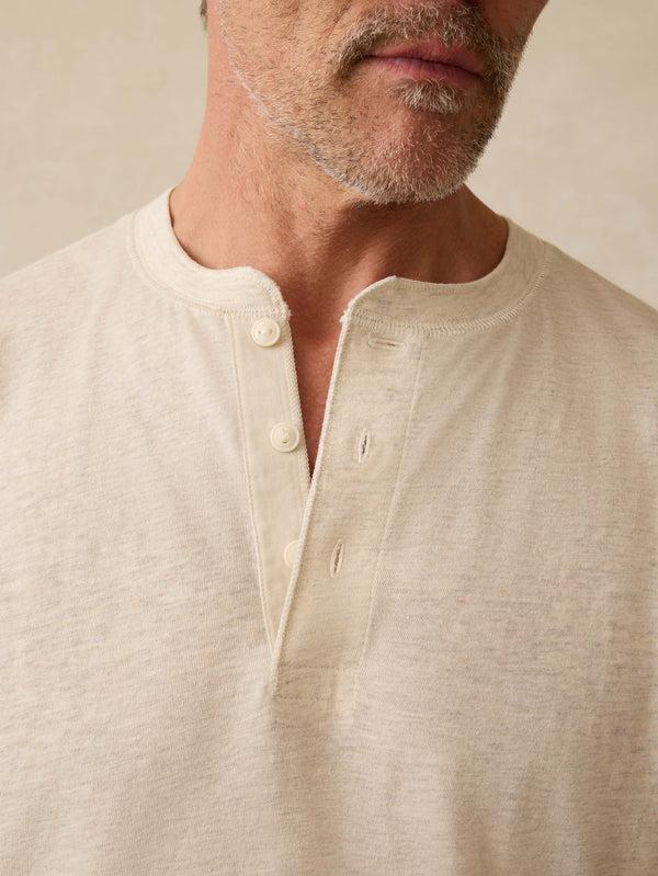 Faherty Short-Sleeve Sunwashed Henley - Island Dune Heather Men's Knits
