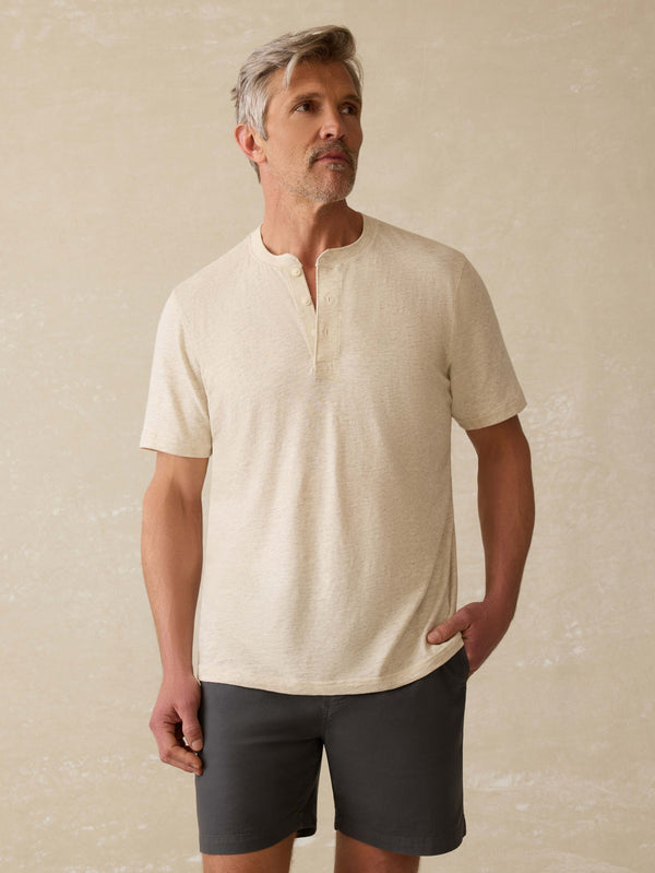 faherty Short-Sleeve Sunwashed Henley - Island Dune Heather Men's Knits