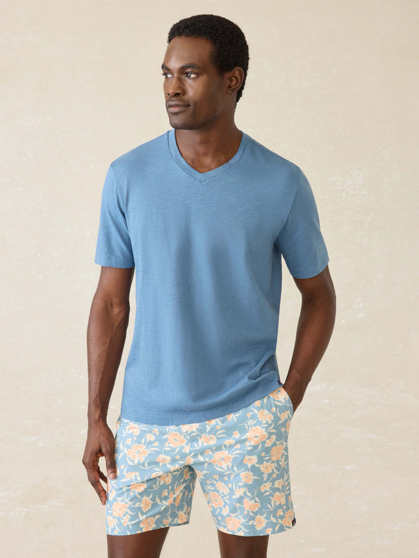 faherty Short-Sleeve Sunwashed Regenerative Cotton V-Neck Tee - Blue Shore Men's Knits