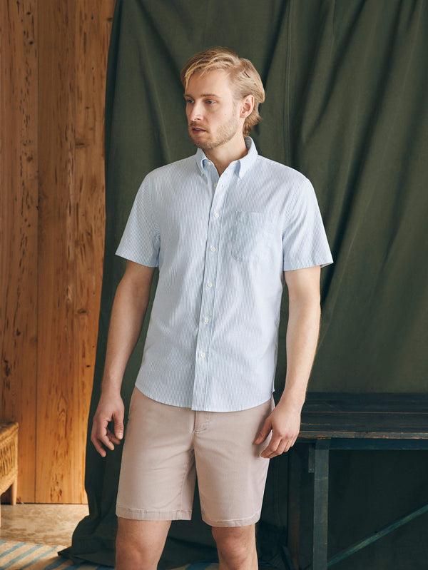 Faherty Short-Sleeve Supima Oxford Shirt - Classic Stripe Men's Button Ups