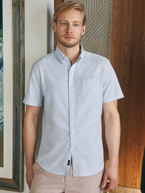 faherty Short-Sleeve Supima Oxford Shirt - Classic Stripe Men's Button Ups