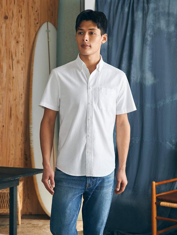 Faherty Short-Sleeve Supima Oxford Shirt - Pure White Men's Button Ups