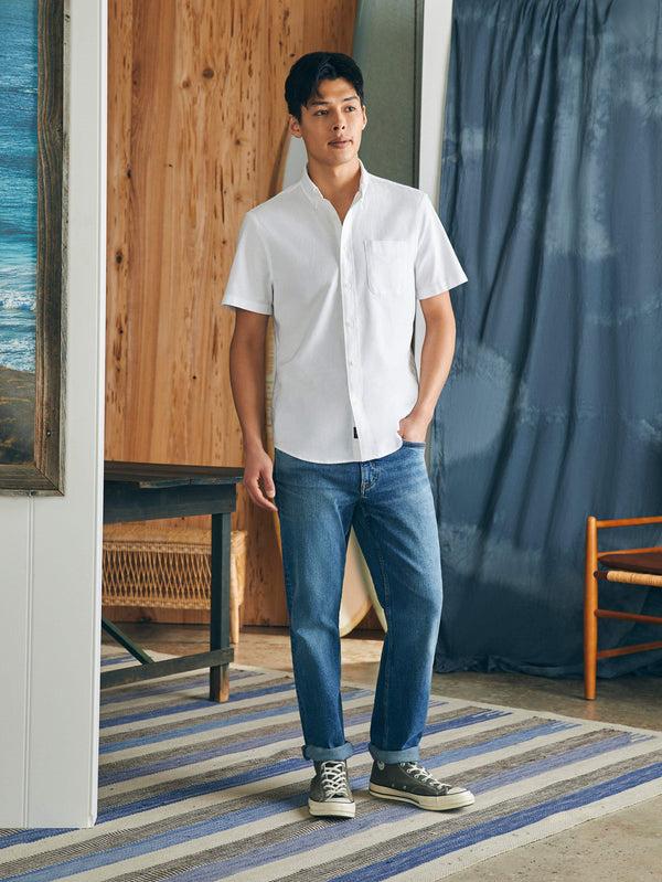 Faherty Short-Sleeve Supima Oxford Shirt - Pure White Men's Button Ups