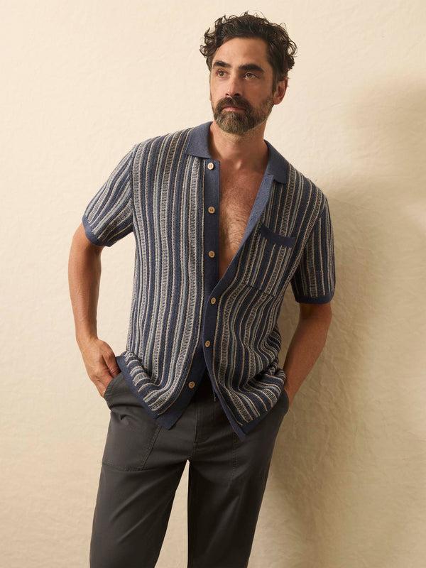 faherty Short-Sleeve Sweater Shirt - River Cliffs Stripe Men's Sweaters