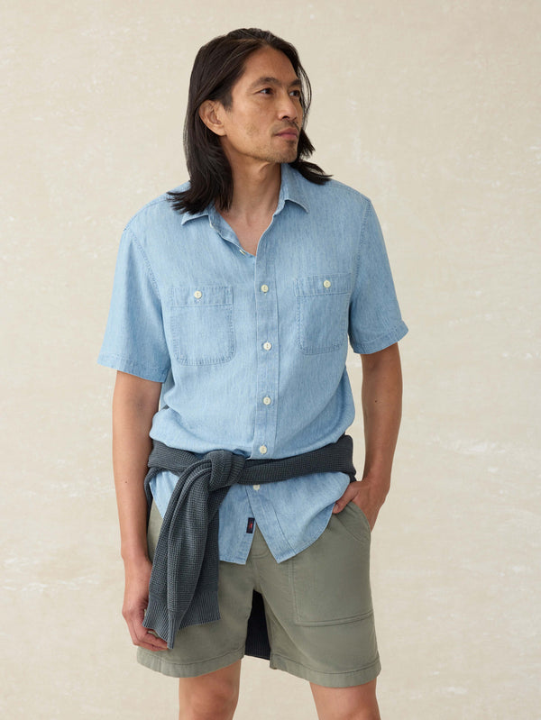 Faherty Short-Sleeve Tried And True Chambray Shirt - Vintage Indigo Men's Button Ups