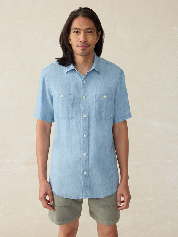 faherty Short-Sleeve Tried and True Chambray Shirt - Vintage Indigo Men's Button Ups