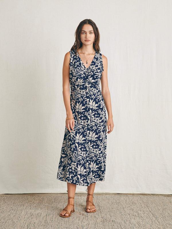 Faherty Siena Midi Dress - Navy Canopy Floral Women's Dresses