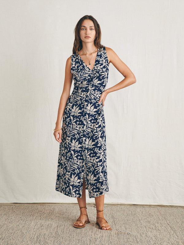 faherty Siena Midi Dress - Navy Canopy Floral Women's Dresses