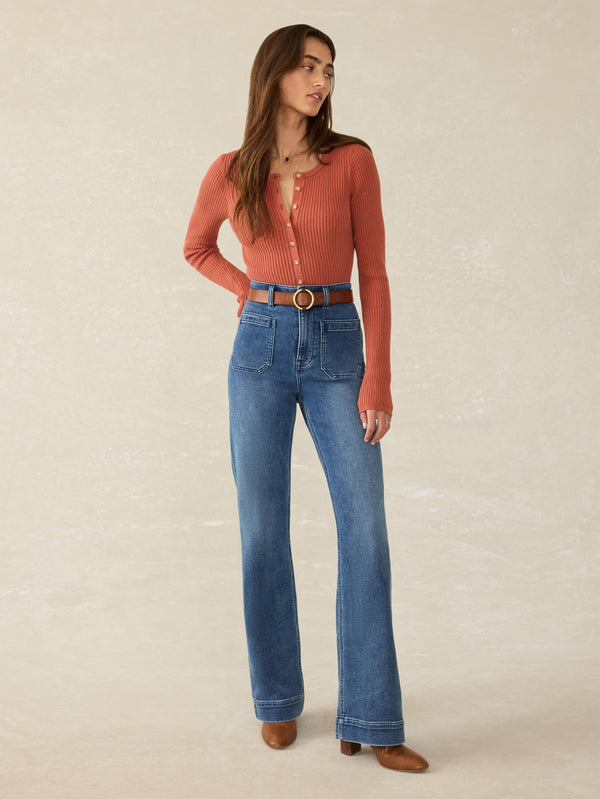 Faherty Stretch Cotton Cashmere Rib Cardigan - Red Rock Women's Sweaters