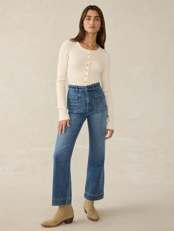 Faherty Stretch Cotton Cashmere Rib Cardigan - Whipped Cream Women's Sweaters