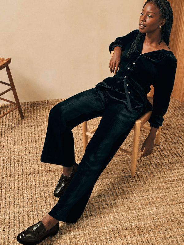 faherty Stretch Silk Velvet Genevieve Pant - Black Women's Bottoms